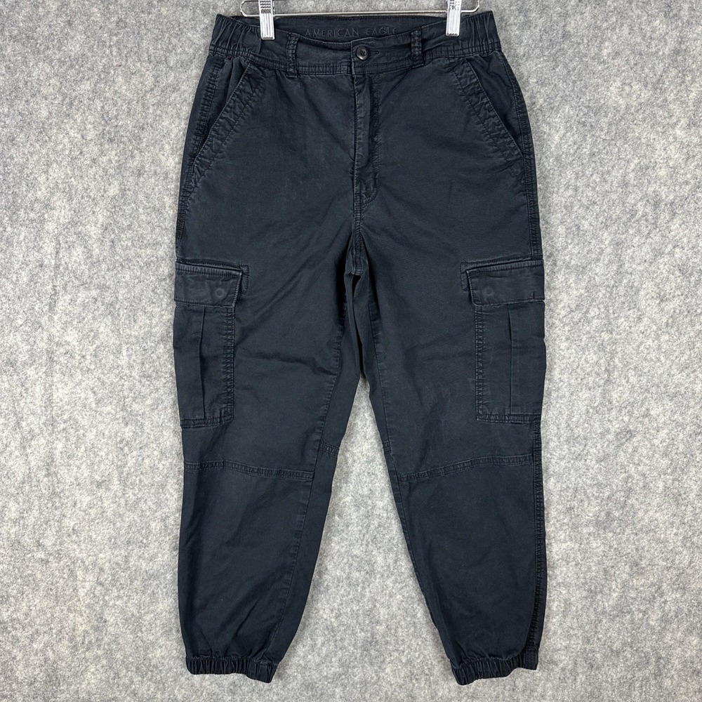 American Eagle Pants Womens 6 Short Black Cargo Jogger High Rise Super Stretch